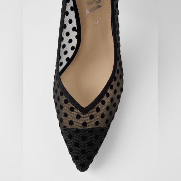 Zara dotted mesh mid- height heels Black NWT - Picture 4 of 4